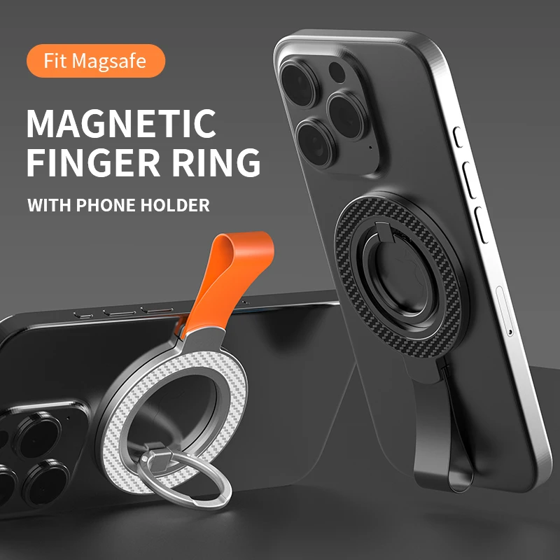 New Ring Magnetic Phone Holder Stand for Magsafe Charger Dual Side Magnet Stand with Strap Bracket for iPhone 15 Samsung Huawei