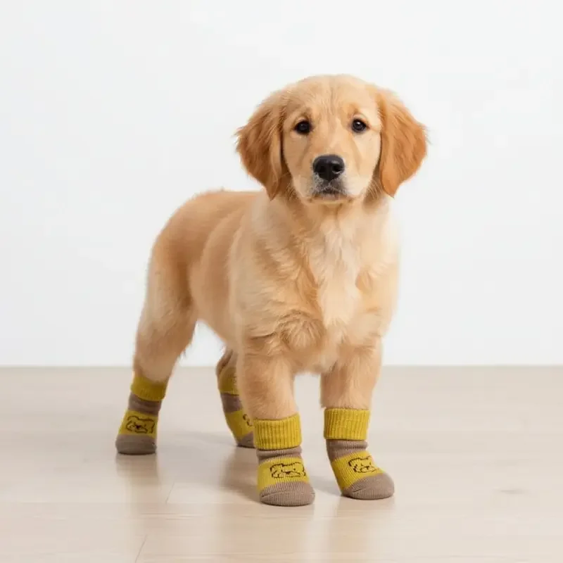 4pcs/set Cartoon Pattern Pet Anti-slip Socks Soft Comfortable Pet Foot Cover Elastic Pet Footwear Autumn Winter view 3