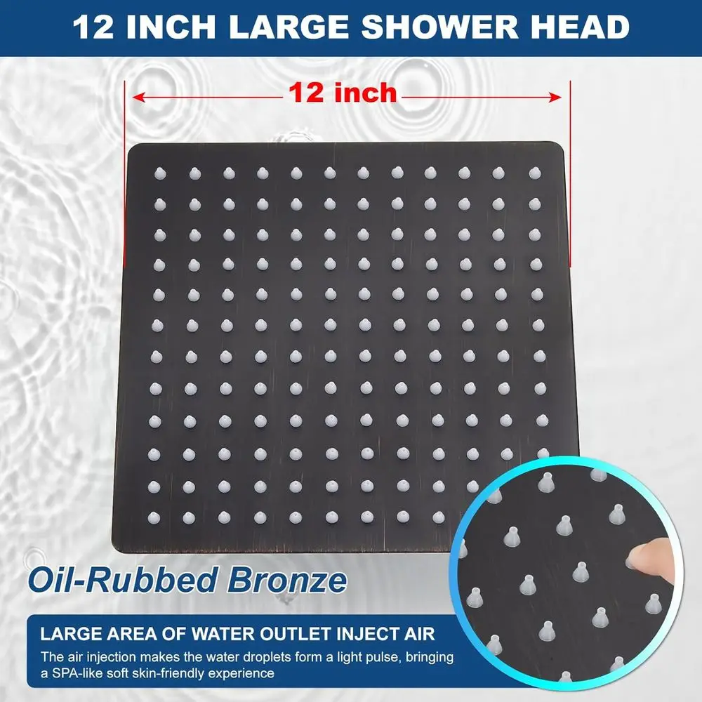 12 رأس دش مطري كبير من الفولاذ المقاوم للصدأ من البرونز المطلي بالزيت لتأثير شلال الحمام عالي الضغط أو السقف أو الحائط