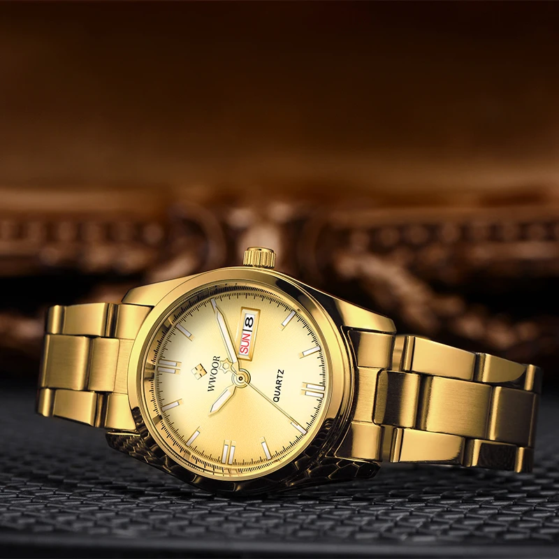 WWOOR 2023 Women Gold New Top Luxury Brand Causal Fashion Watch Stainless Steel Quartz Waterproof Wristwatches Relogio Masculino