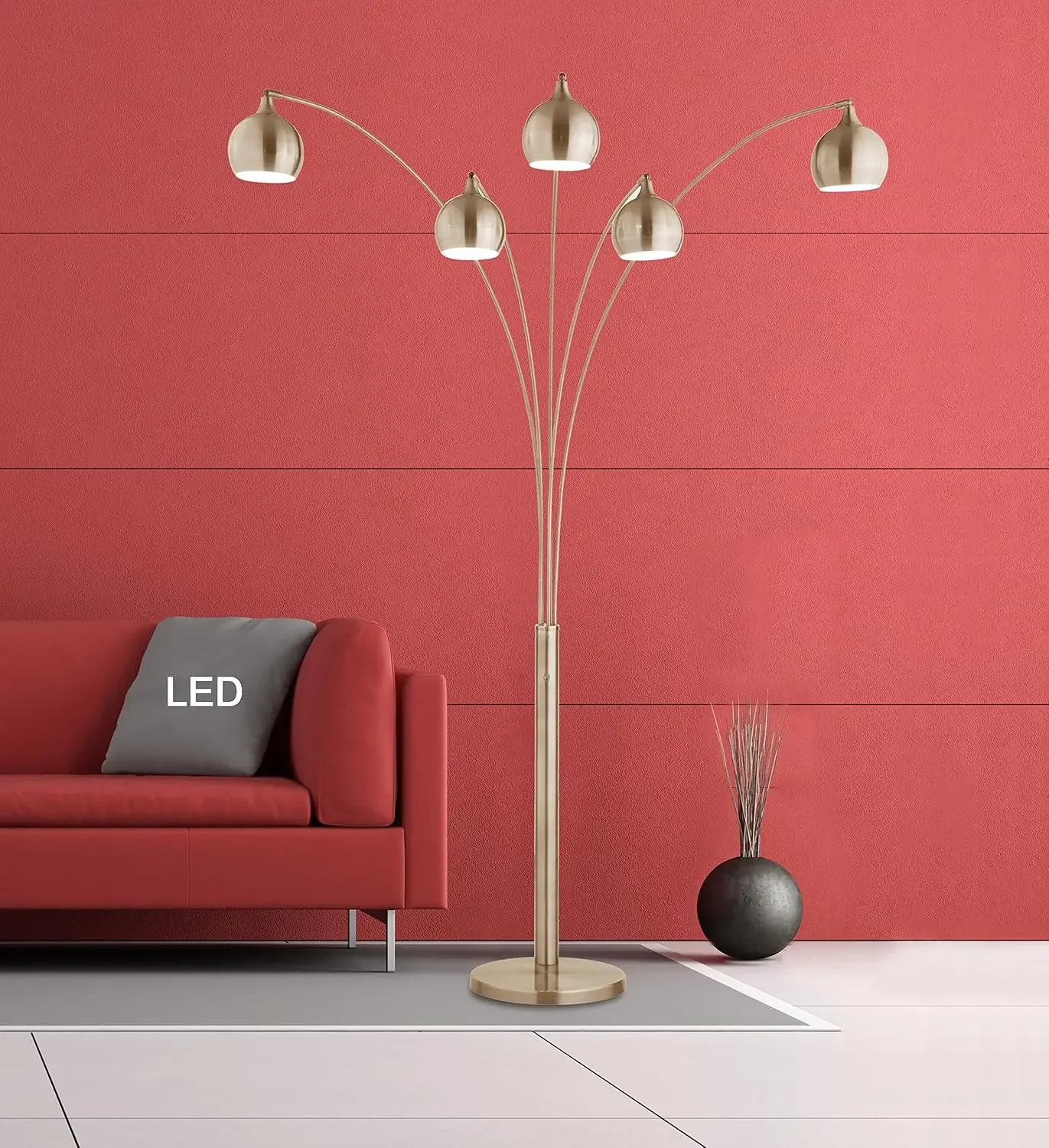 USA-Arched LED-Stehlampe mit Dimmer, Antik-Satin-Messing