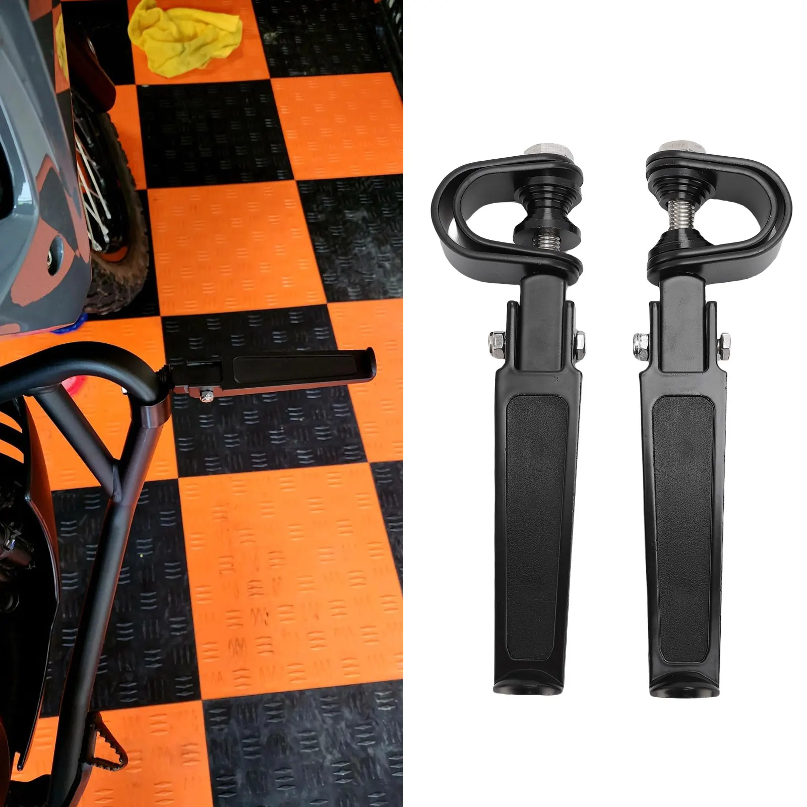 

1 Pair U Clamp Footpegs 360 Degree Adjustable Universal Crash Bar Highway Footpegs for 1 Inch to 1.25 Inches Engine Guard