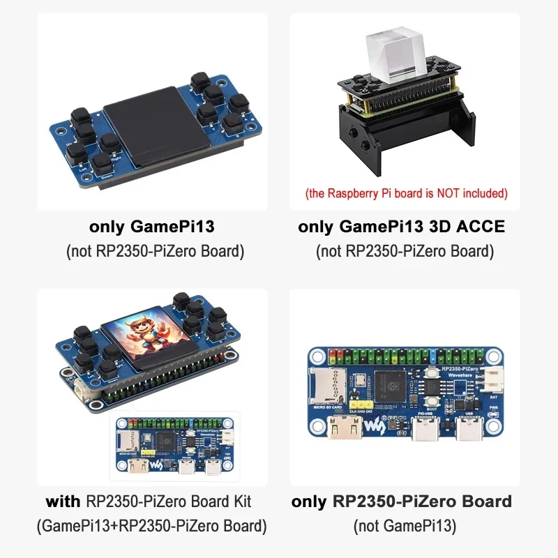 GamePi13 1.3inch IPS Game Console HAT Module Optional RP2350-PiZero Board DIY Game Kit For Raspberry Pi Zero 2w/RP2040-PiZero