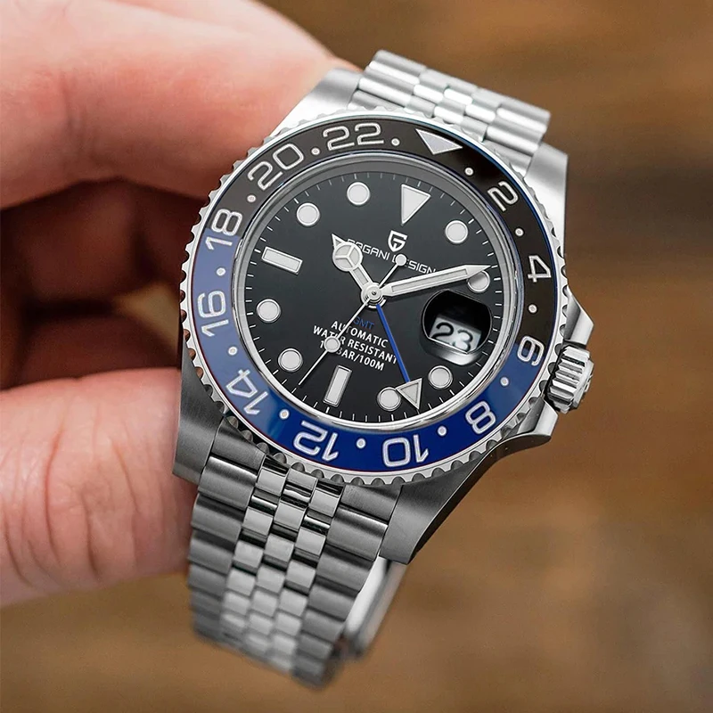 Gmt男性用機械式腕時計サファイアガラスステンレス鋼100m防水自動時計デザインPD-1662高級