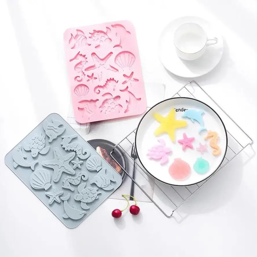 Lovely Shell Starfish Silicone Chocolate Mold Fish Dolphins Fondant Cake DIY Decorating Tool Clay Resin Art Mould Household Tool