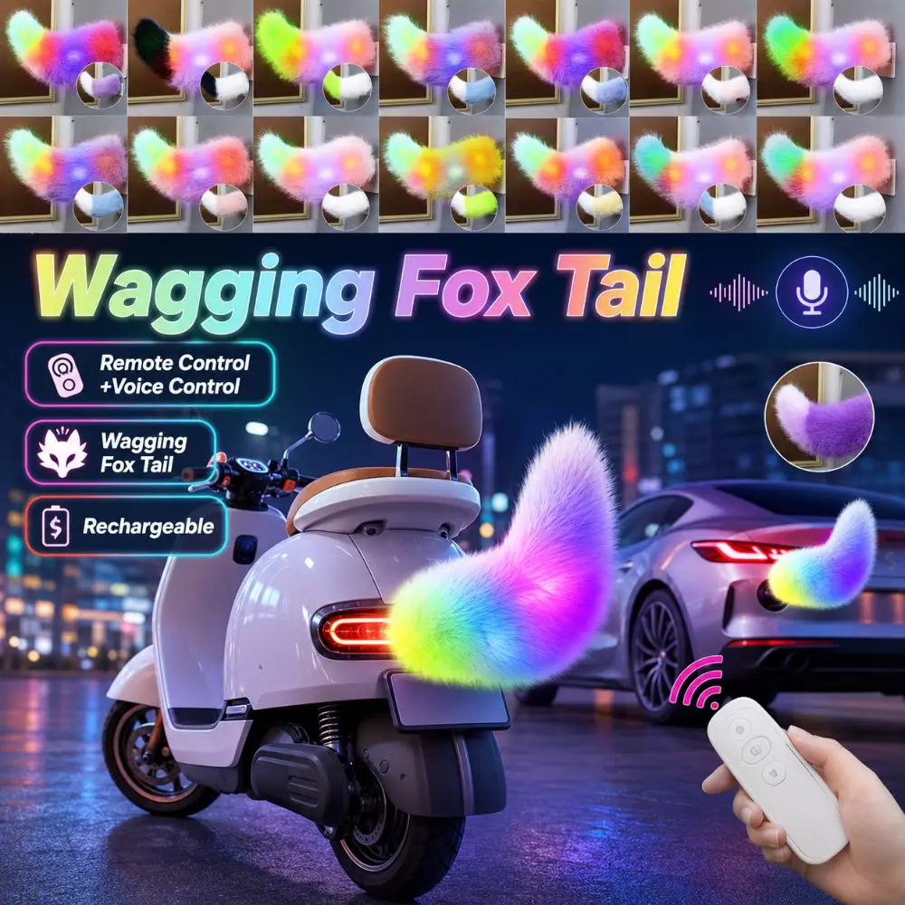 Colorful Lights Remote Control Electric Car Tail Fluffy Rechargeable Bicycle Wagging Moving Tail Realistic Self-adhesive