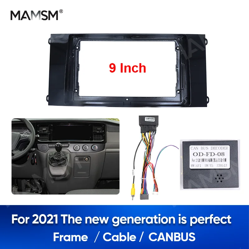

MAMSM 9'' For Ford New Generation Transit PRO 2021 Car Radio Fascia Stereo Frame Plate Adapter Mounting Dash Installation Bezel