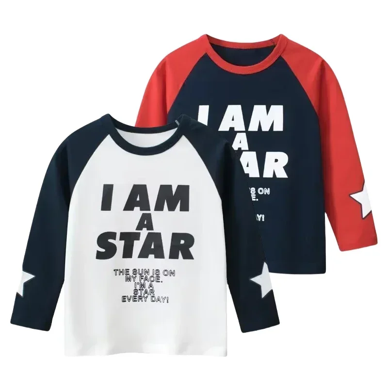 2025 Spring Autumn New Kids Long Sleeve Cotton T-Shirt Children's Letter Print Bottoming Shirt Top Boys Clothes 2-9Y Dropship