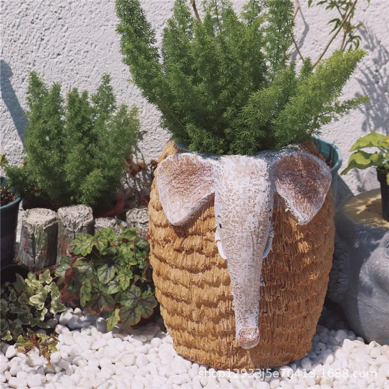 Cute animal texture sense elephant flower pot magnesium oxide courtyard balcony villa entrance decoration ornament handicrafts