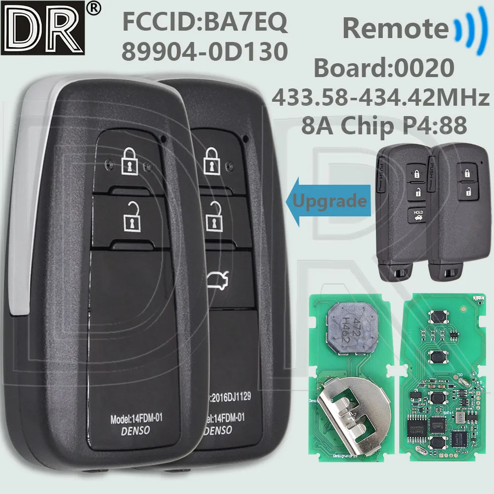 

DR BA7EQ 433.58-434.42MHz P4:88 8AChip 89904-0D130 Proximity Car Remote Key For Toyota Yaris Auris 2014-2016 Hybrid Camry Silver