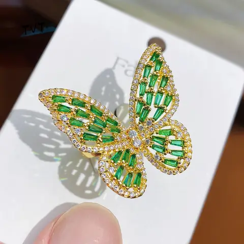 Forest Style Dreamlike Butterfly Ring Shiny Jewelry Butterfly Engagement Rings Adjustable Vintage Opening Ring Women Men