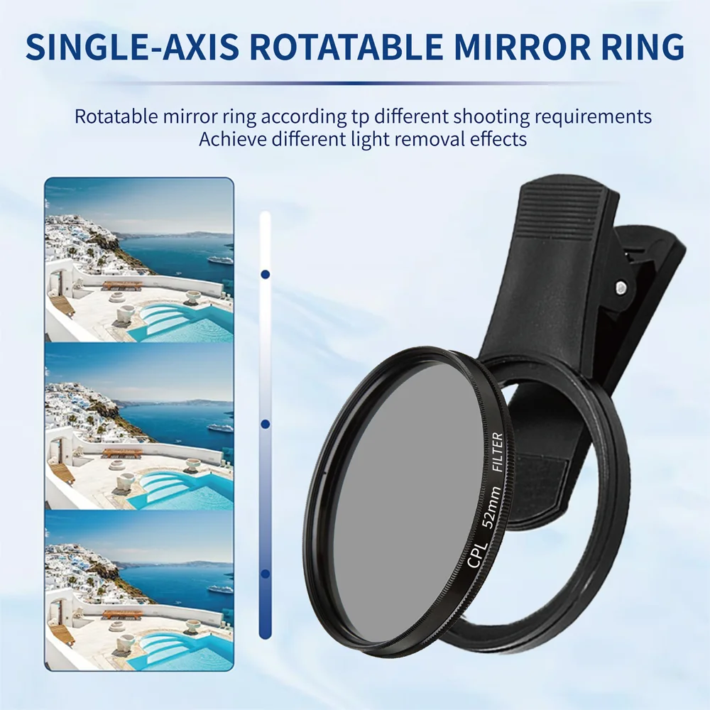 Filtro de lente de teléfono móvil de 52mm-CPL, Clip de lente, accesorios de cámara, filtro polarizador Circular para Canon Nikon para todos los teléfonos inteligentes