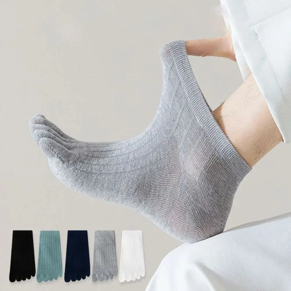 

Thin Men's Socks Fashion Sweat-absorbing Breathable Ankle Short Socks Solid Color Five Finger Socks Summer