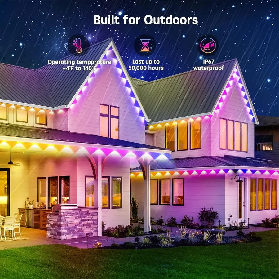 Permanent Outdoor RGB Lights,IP65 Waterproof Smart LED Eaves Lights with App Remote Control,for Christmas and All Holiday Decor,