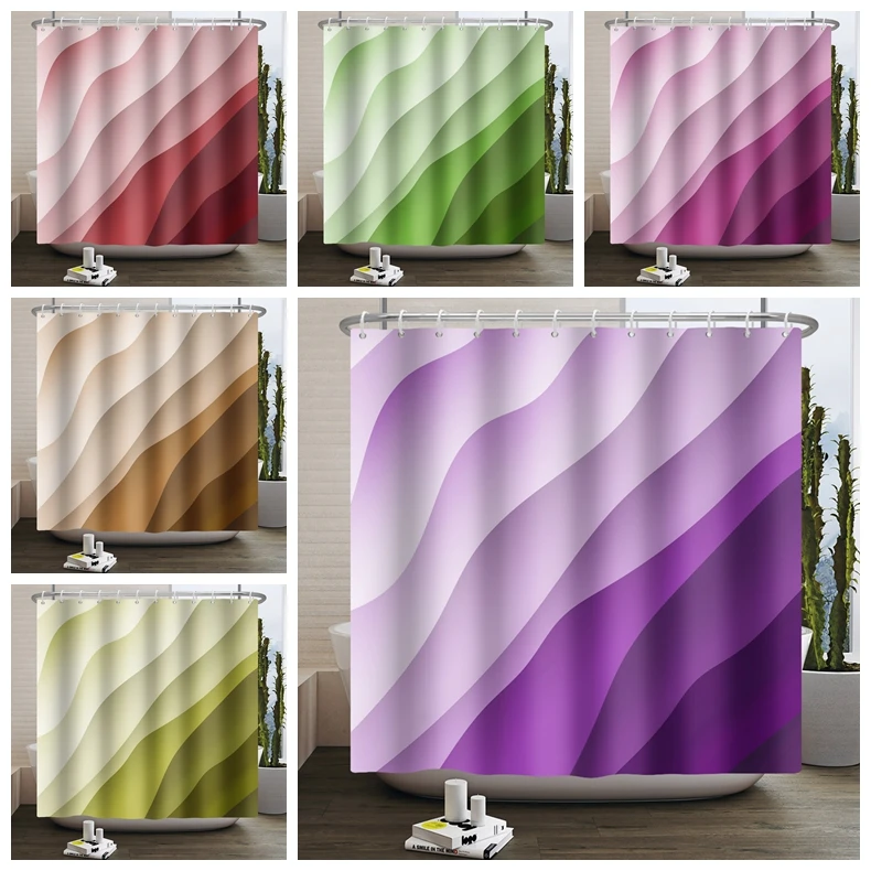 Shower Curtain Solid Color Gradual Change Bathroom Modern Minimalist Style Shower Curtain Home Decoration Waterproof Tape Hooks