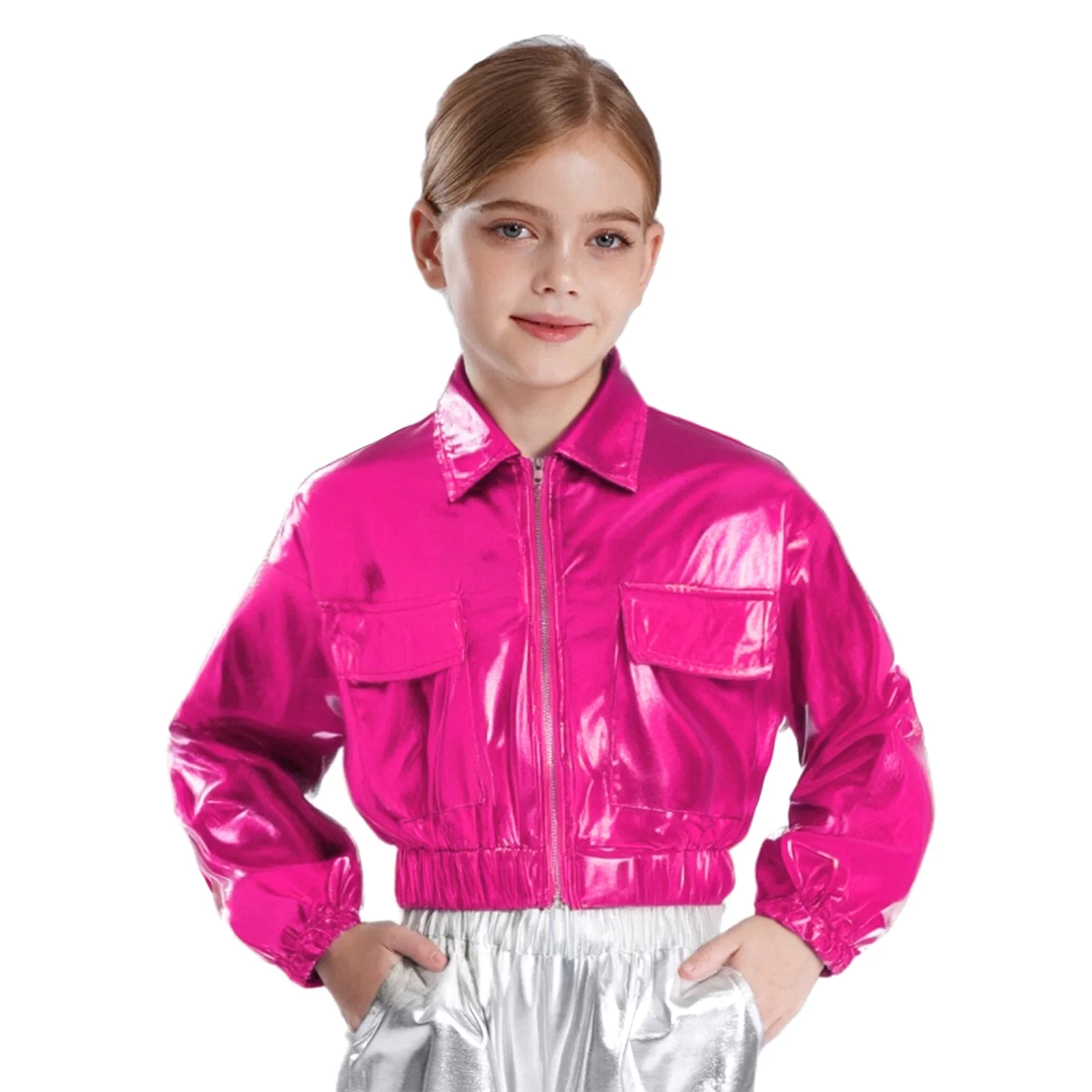 أزياء الأطفال مرحلة الجاز ملابس رقص أطفال بنين بنات معدنية الهيب هوب معاطف لامعة سترة أداء Dancewear ملابس خارجية