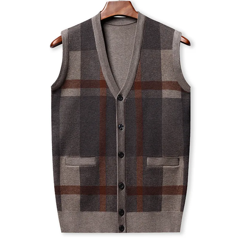 Autumn Winter Men\'s Casual Cardigan Vest Male V-neck Sweater Warm Wool Sweater Vest