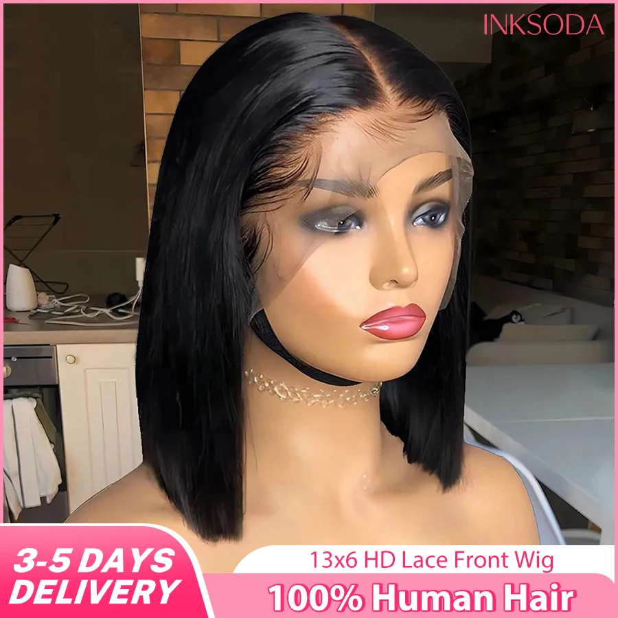 

Straight Bob Glueless Wig Human Hair Brazilian 13x6 Lace Frontal Wigs Short Bob Wig For Women 13x4 HD Lace Front Wig Black Color