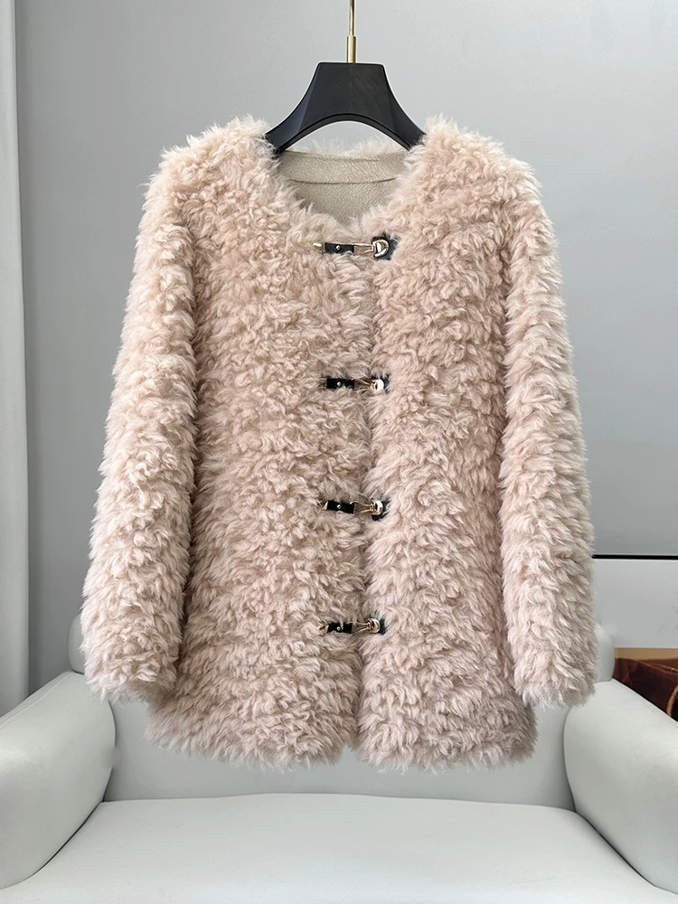 PUDI Winter Warm Genuine Sheep Shearing New Design Coat Fashion Elegant Soft Jacket CT338