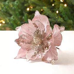 Large Glitter Artificial Christmas Flowers DIY Fake Flower Xmas Tree Ornament for Home New Year Decoration Sequin Flower Navidad
