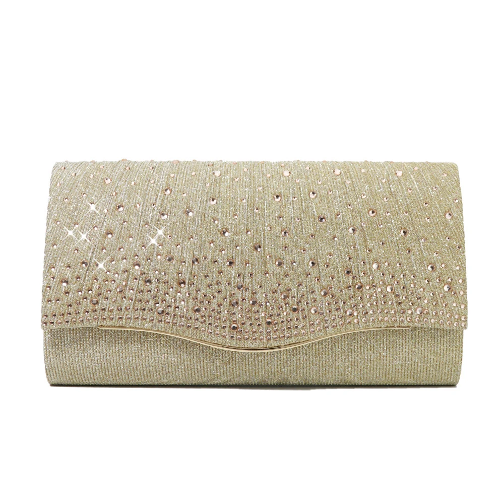 Envelope Evening Clutch Bag Female Crystal Day Clutch Wedding Purse Party Banquet Gold Silver Sequin Shoulder Bags with Chain