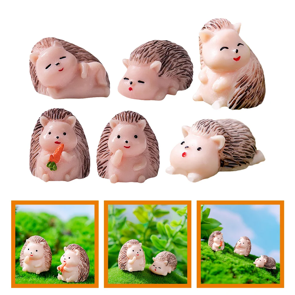 6 Pcs Handicraft Mini Ornaments Hedgehog Figurines Statues Bonsai Accessory Model Miniature Decor for Crafts Resin Desktop