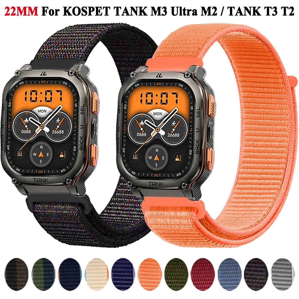 22mm Nylon Loop Strap For KOSPET TANK M3 M2 Ultra Watch Strap For KOSPET TANK T3 T2 Ultra Bracelet Smartwatch Sport Wristband