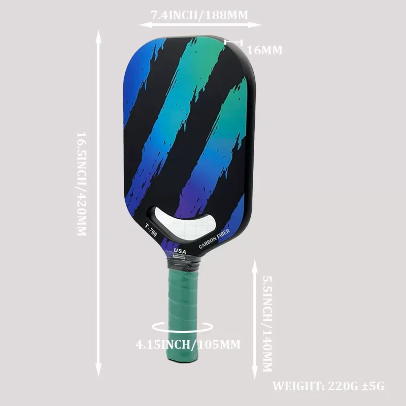 16mm T700 Carbon Fiber Honeycomb Core Thermoformed Frameless Premium Pickleball Racket USAPA Paddle Gradient Design Aerodynamics