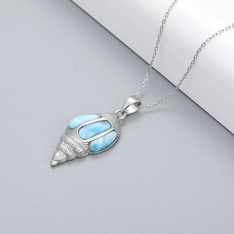 XYOP 925 Silver Gift Natural Blue Larimar Spiral Pendant 40+5cm Cross Necklace, Versatile Fine Absorption High Cost Performance