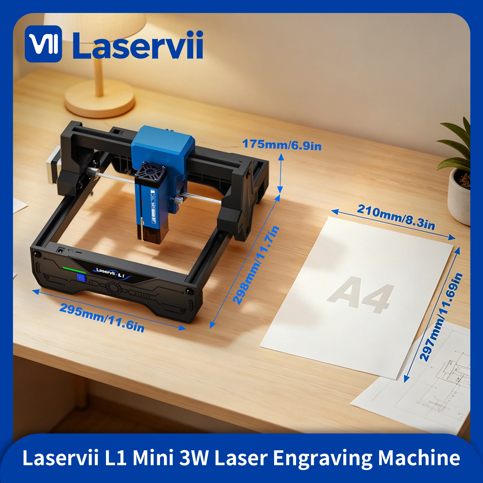 Laservii Desktop Lasergraveermachine voor DIY logo-markering L1 Mini Lasergraveer- en snijmachine voor beginners Hout Leer Acryl