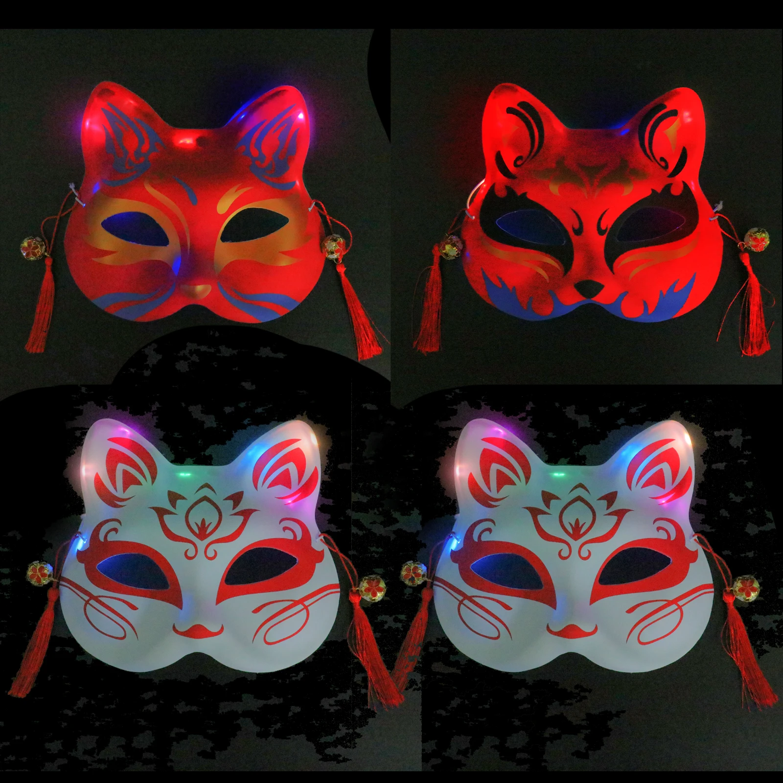

4pcs Glow Masks Plastic LED Halloween Masquerade Cat Face Cosplay Luminous Fancy Dress Bar Toys