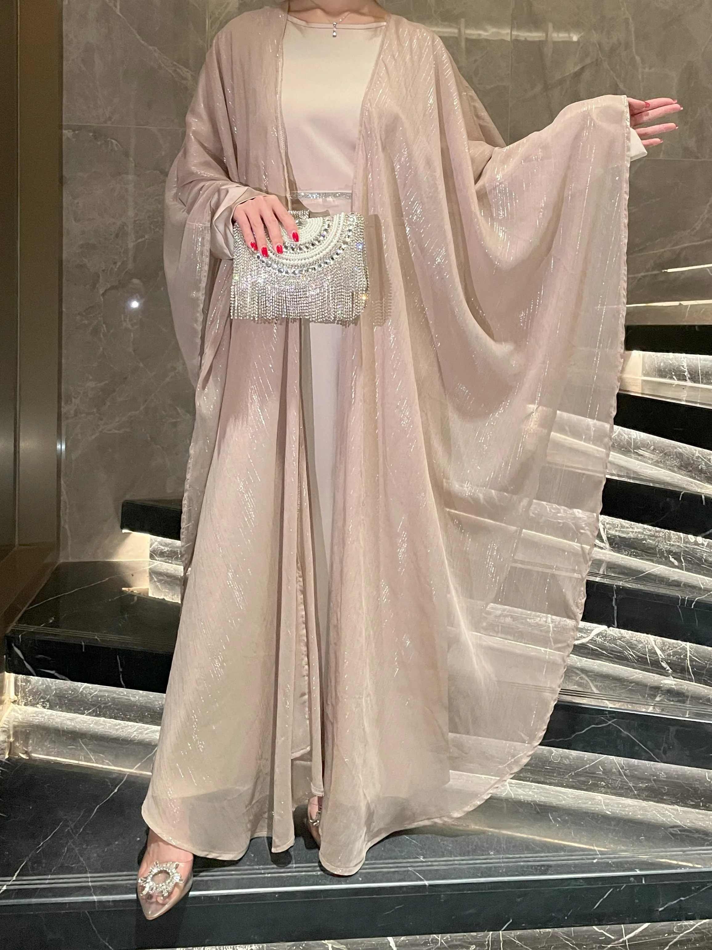 2pcs Stylish Elegant Shiny Cardigans for Women with Arabic Loose Abaya