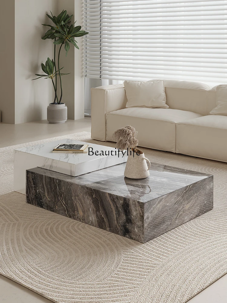 

Italian Minimalist Rectangular Extendable Coffee Table Modern Simple Living Room High-end Luxury Stone Pattern Rock Board