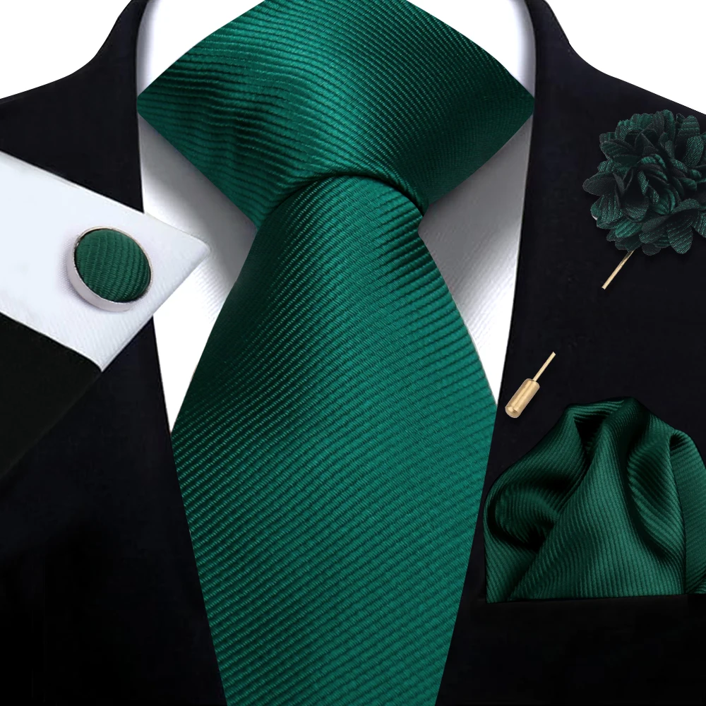 Men's Solid Necktie Cufflinks Pocket Square Lapel Pin Flower Brooch Elegant Man Wedding Shirt Accessory Set Suit Groomsmen Gifts