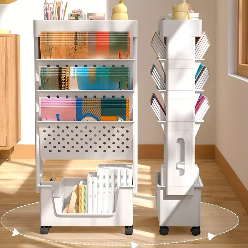 Custom.1pc 5-Tier Removable Tableside Bookshelf with Wheels - Magazine & Newspaper Storage Rack School, Office, and Home