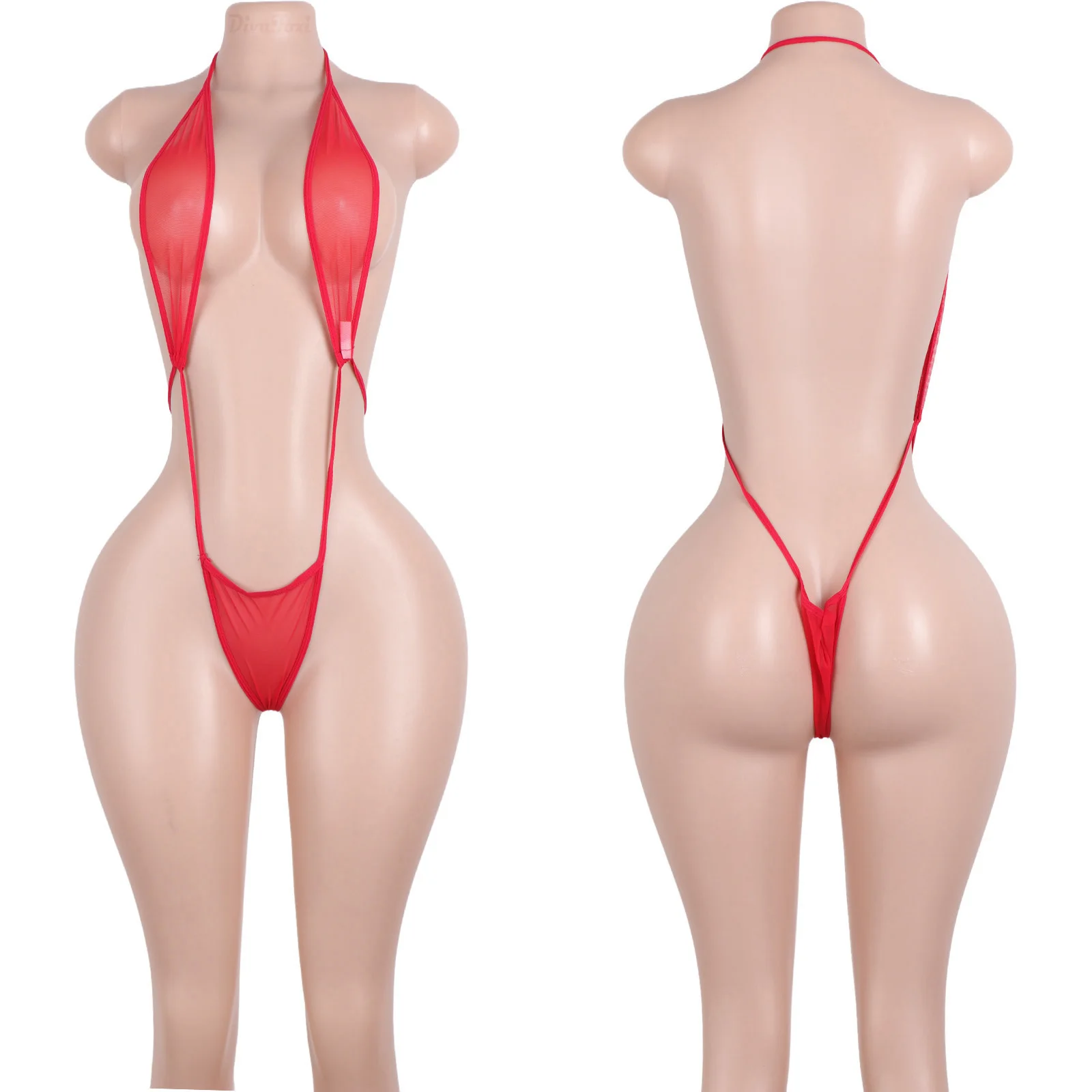 

Lace Halter Top Lingerie Thong Bikini Women's Exotic Wear Net Mesh Design Fashionable Cutouts Garter Fishnet Exotic Dancewear