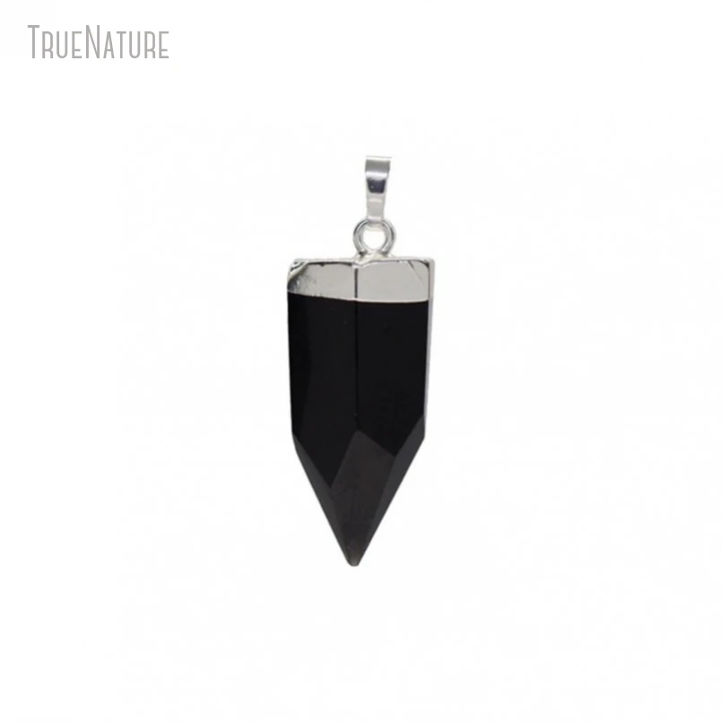 5Pcs Wholesale  Silver Color Obsidian Jewelry Hexagonal Prisms Point Pendant PM50865