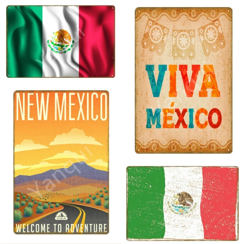 Mexican Travel Poster Mexico Flag Metal Tin Signs Feliz Cinco De Mayo Maya Viva Wall Sticker Bar Pub Club Home Decor YI-173