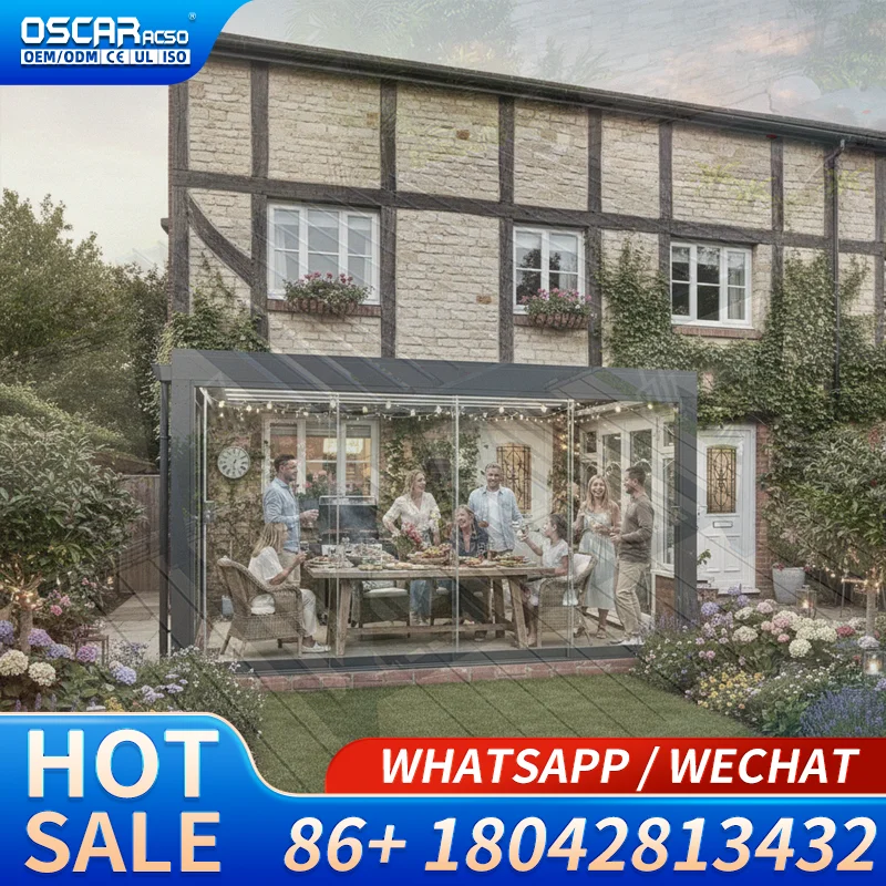 Outdoor Patio Aluminum Motorized Opening Roof Waterproof  in Garden Outdoor Spaces Other Outdoor Shelters Pergola