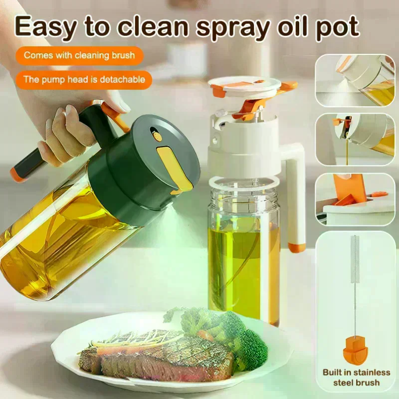 470/650ml 2 In 1 Oil Spray Bottle With Pour Spout Leakproof Multifunctional Large Capacity Glass Oiler Kitchen Cooking Accessory