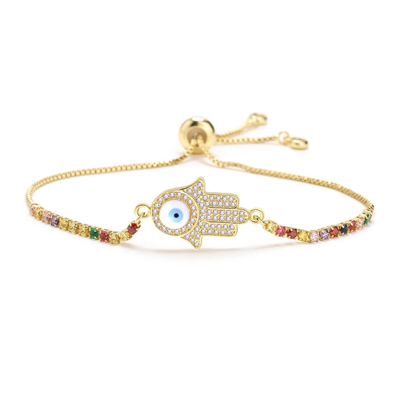 Cubic Zirconia Stones Yellow Gold-plated Hamsa Hand Evil Eye Lucky Charm Bracelet Women CZ Stone Red Cord Protect Jewelry Gift