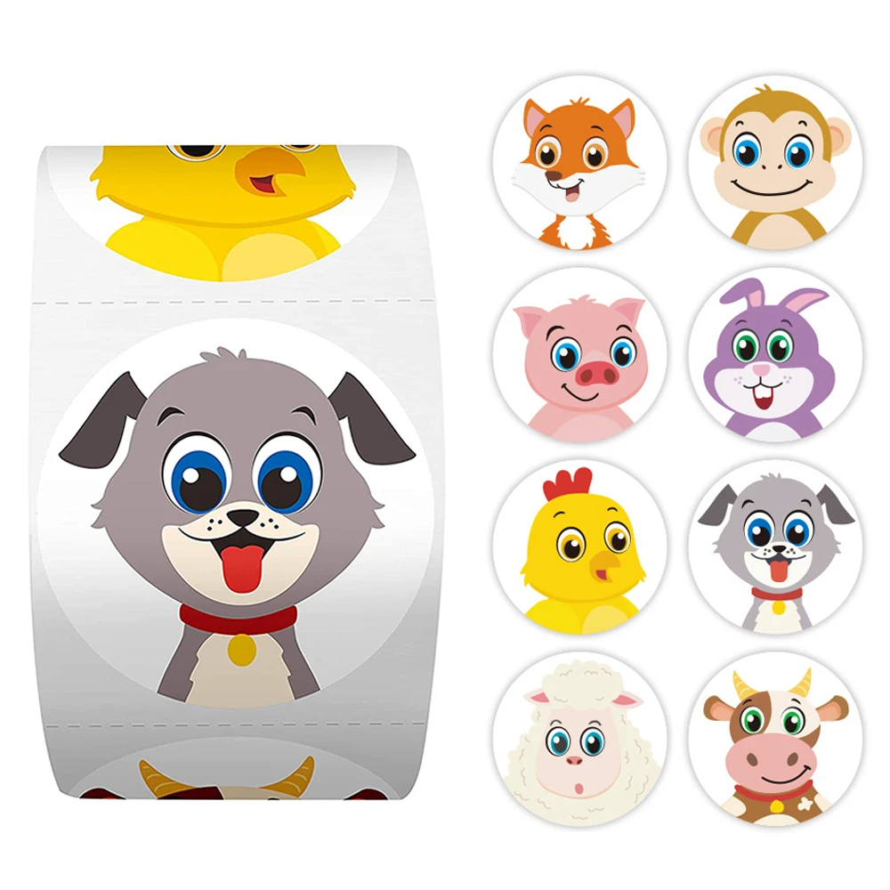 100-500pcs Cartoon Animal Children Sticker 1inch Labels Thank You Cute Toy Game Sticker DIY Gift Sealing Label Decoration Supply