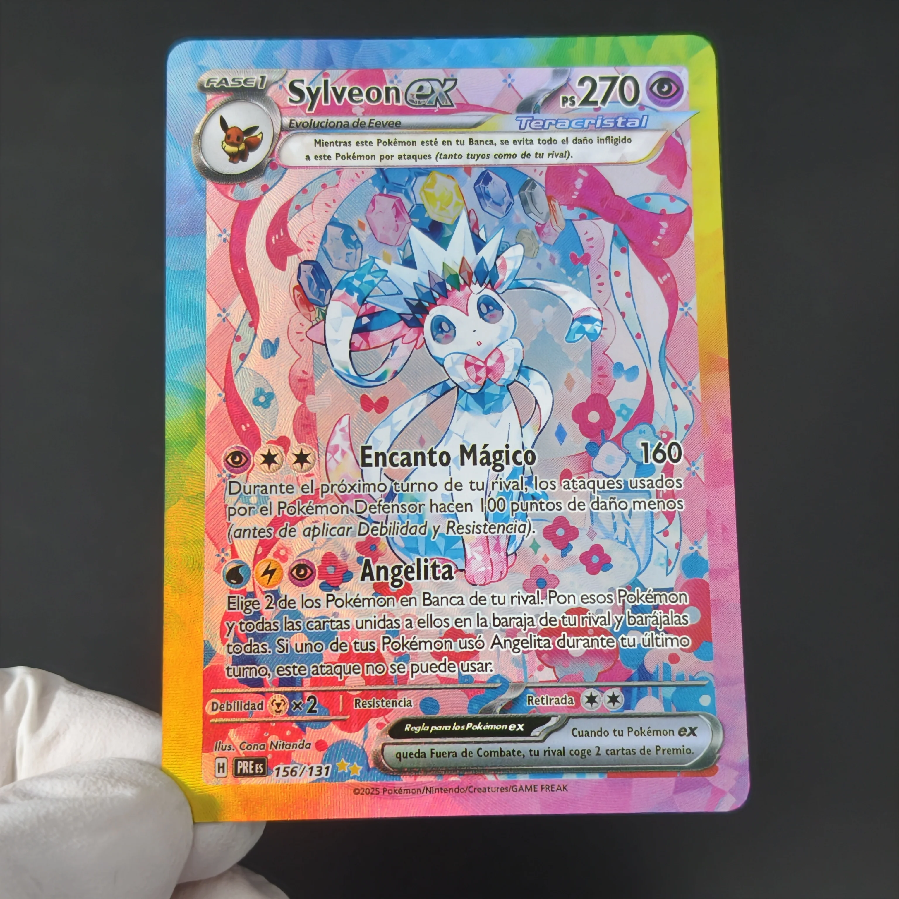 Proxy/TCG PKM Eeveelutions EX Spanish Version Umbreon Sylveon Espeon Vaporeon Leafeon Rainbow Holo Textured Collection Card