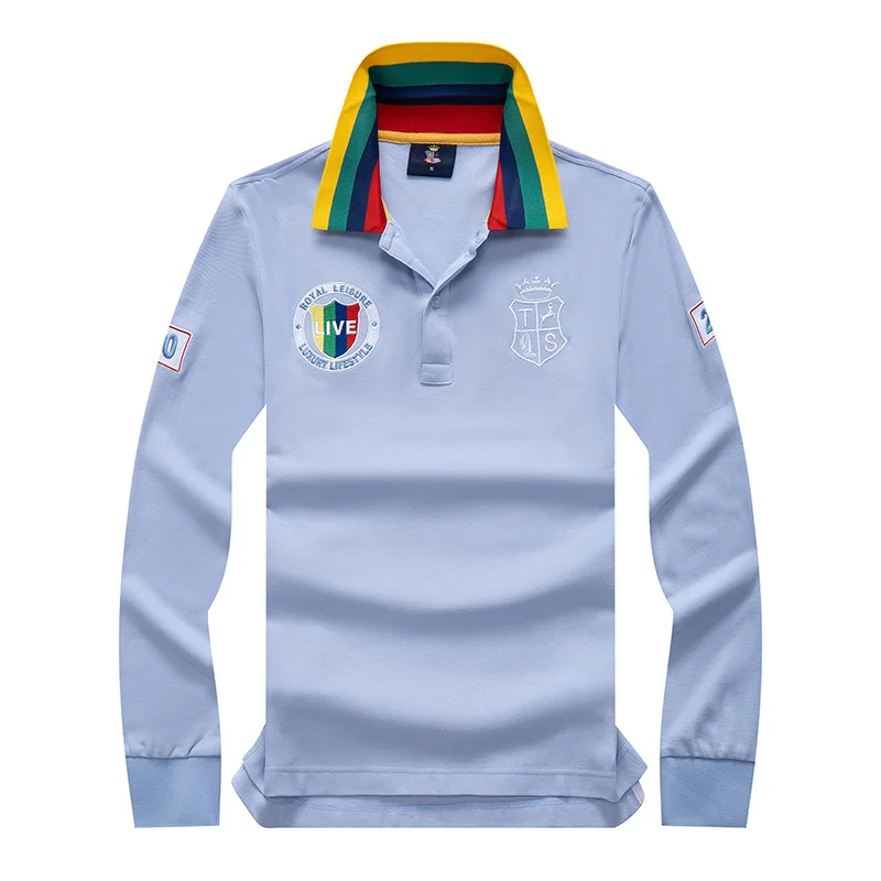 New Arrivals Men's Long Polo Shirts 100% Cotton Full-Sleeved Collar Tee Shirt Embroidery Casual Sports Plus US Size XS-7XL