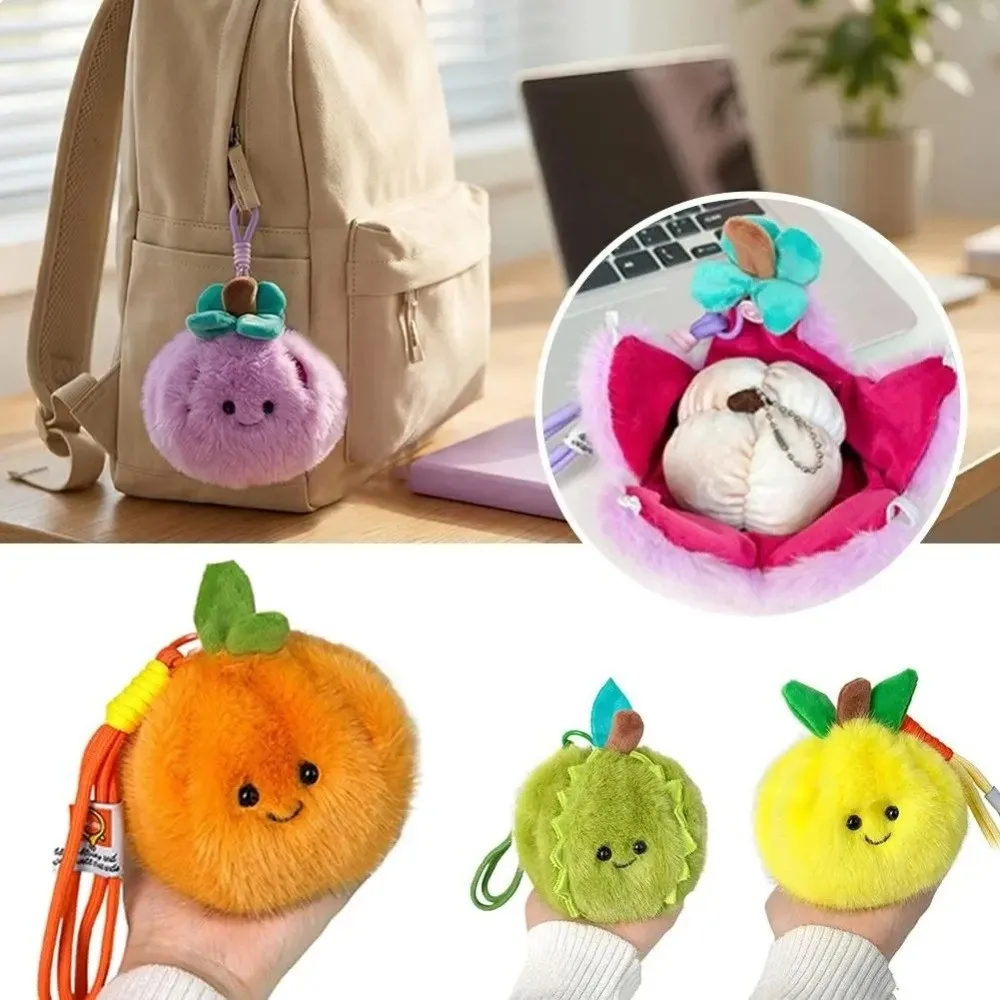 Peelable Design Fruit Plush Toy Furry Texture Soft Filled Orange Plush Keychain Stress Relief Fidget Kawaii Style