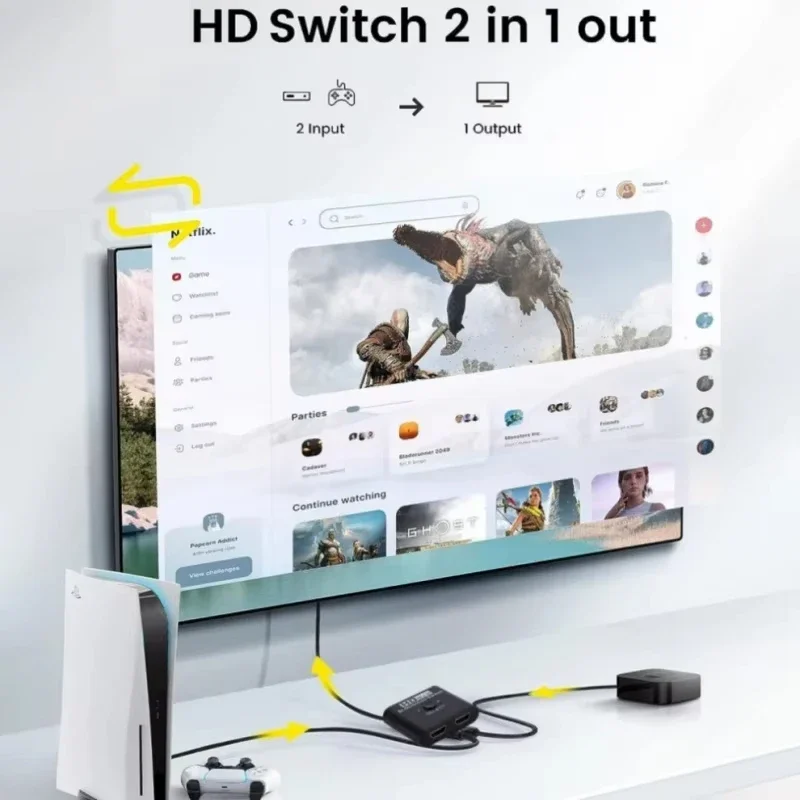 1-in-2-Out 4K 60Hz Video Switch HDMI-compatible Splitter Bi-Directional Selector 1x1 2x1 Audio Converter PC Laptop Accessories