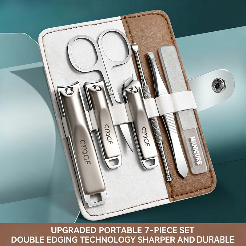

Набор для маникюра из 6/7 предметов: немецкие профессиональные кусачки для ногтей из нержавеющей стали с двойной заточкой, в двухцветном кожаном чехле для дома и путешествий