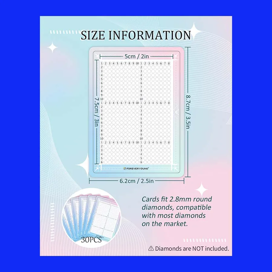 30Pcs Holographic Blank Diamond Art Cards, 3-Inch Blank Grid Template Cards for 2.8mm Round Diamonds, Freestyle DIY with Leftove