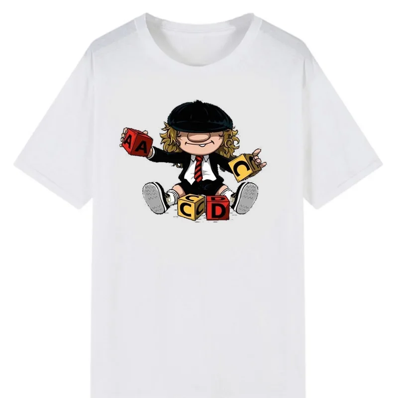 Angus Young Cartoon T Shirt Summer Hardrock Music Band Fan Women Men Graphic Tshirts Adult Fashion Funny Streetwear Tops Tee