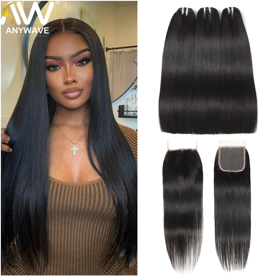 

Straight Human Hair Bundles With 5x5 HD Transparent Lace Closure 10-32 Inches Brazilian Hair Weaving Remy Hair Weave Extensions